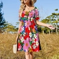 thumbnail image 4 of ¡Flores al poder! Vestido de manga corta, vestidos de verano para mujer , vestidos de baile, vestido morado., 4 of 7