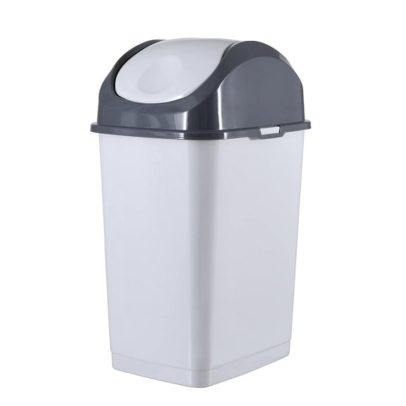 Superio Kitchen Trash Can with Swing Top Lid 9 Gallon Slim Waste Bin 37 Qt Durable Plastic, Fit Small Spaces, Office, Bathroom, Under Counter (White Smoke-1 Pack)