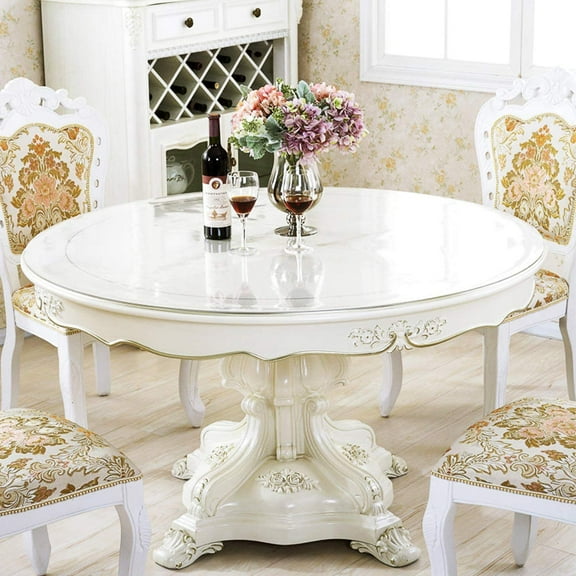 60 Inch Dia Round Clear Plastic Dining Room Table Protector PVC Tablecloth Cover Mat Vinyl Tablecloth Waterproof Wipeable Furniture Tabletop Pad Table Runner Protector for Coffee Desk