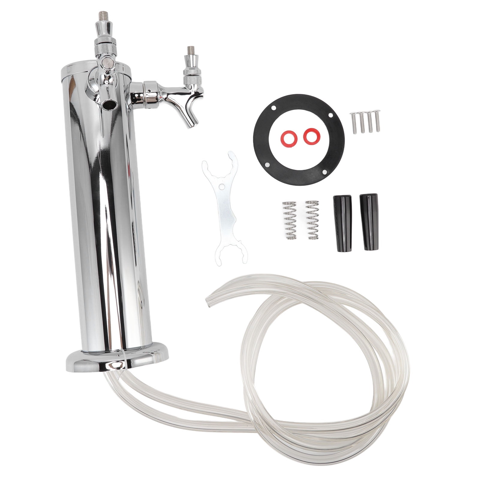 Cacagoo Keg Party Pump, American D System Beer Keg Tap Keg Hand Pump Picnic Pump with Beer Faucet & Beer Hose, Chrome-Plated Keg Draft Beer Party Pump with 2 Hose Clamps Kegerator Pump for Homebrew