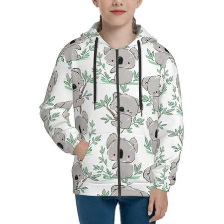 

Hoodies for Teen Girls Boys Green Leaf Grey Koala Long Sleeve Youth Kids Essentials Zip Up Hoodie Lghtweight Fashion Hoodies & Sweatshirts Jacket Fall Winter Outfits Tops