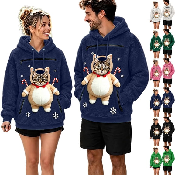 JAJAHO Fuzzy Pet Carrier Hoodie Christmas Unisex Small Animal Holding Sweatshirt Cat Dog Pouch Pullover Tops