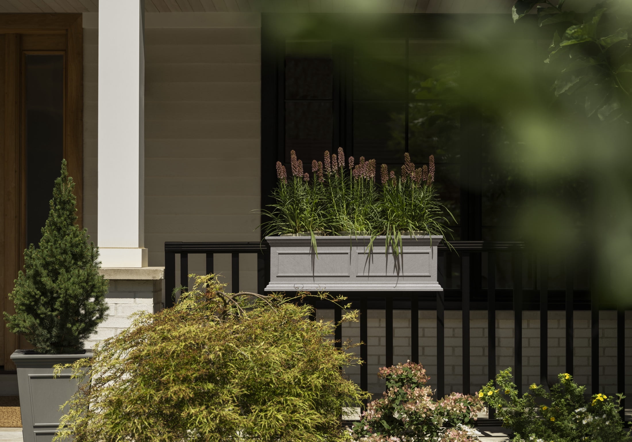 Veradek Brixton Railing Window Box 36" Plastic Planter - Gray
