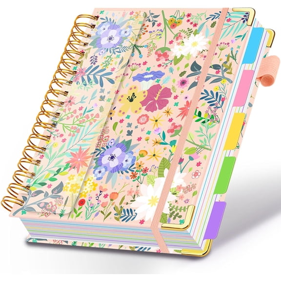 Spiral Journal Notebooks for Work, 300 Pages 5 Subject Notebook College Ruled with Dividers & Tabs, 8''x 10'' Large Notebook Journal for Women Students Note-Taking and Organizer