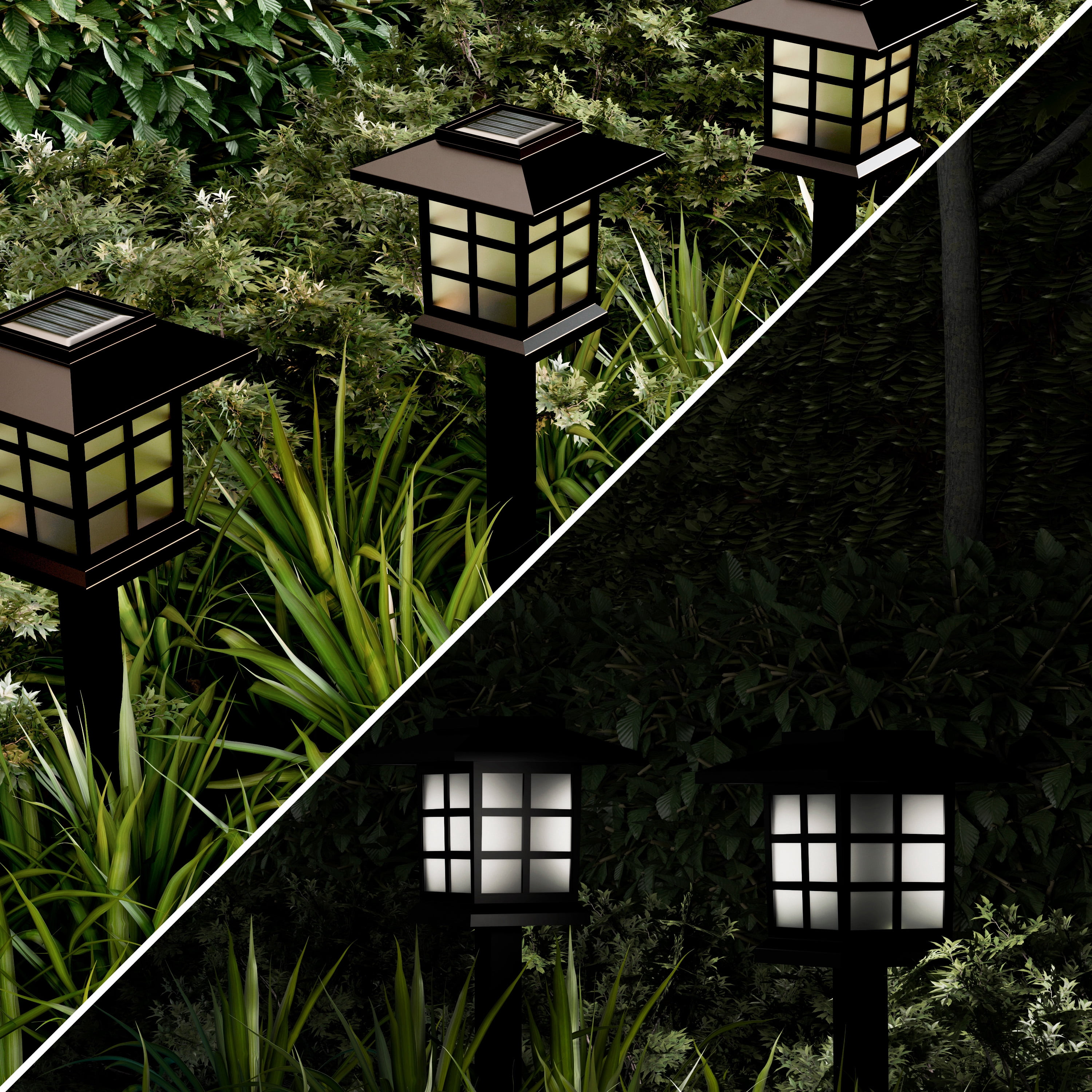 Pure Garden Set of 6 Water-Resistant Solar Pathway Coach Lights (Black)