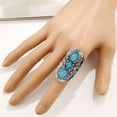 thumbnail image 4 of Funie Stone Rings Bohemian Style Adjustable Green Stone Carved Flower Oval Opening Ring for Party, 4 of 8