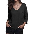 thumbnail image 3 of Loopsun Womens Long Sleeve Fall Tops Fashion Solid V Neck Pocket Thin Knit Casual Sweater Shirts, 3 of 5