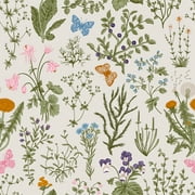 VEELIKE 17.7''x118'' Vintage Butterfly Wildflowers Floral Peel and Stick Wallpaper Botanical Herbs Floral Wallpaper Mural Removable Self Adhesive Decorative Contact Paper for Bathroom Walls Cabinets