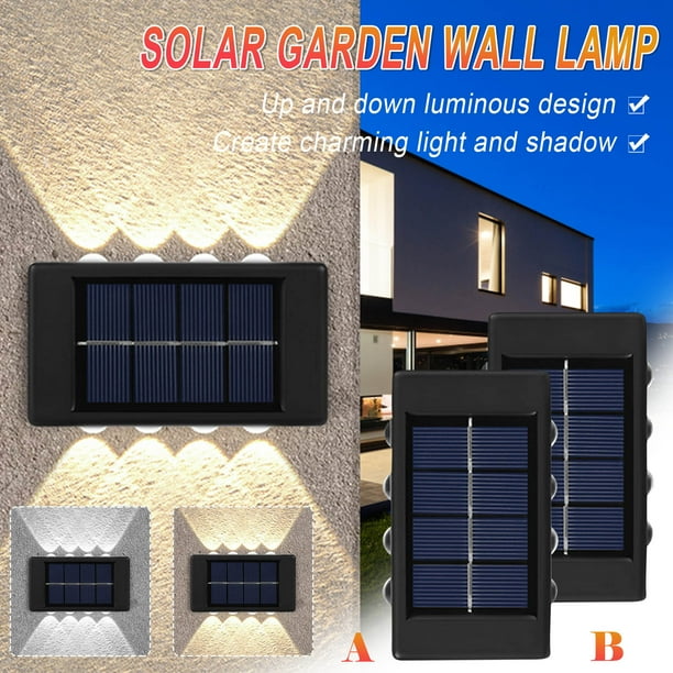 Xihbxyly Lámpara de Pared (2 Unidades), Diseño de Ahorro de Energía con Energía Solar, Material Abs Resistente Al Agua Ip65, Fácil Instalación, Iluminación Exterior para Jardín, Patio, Blanco Cálido,