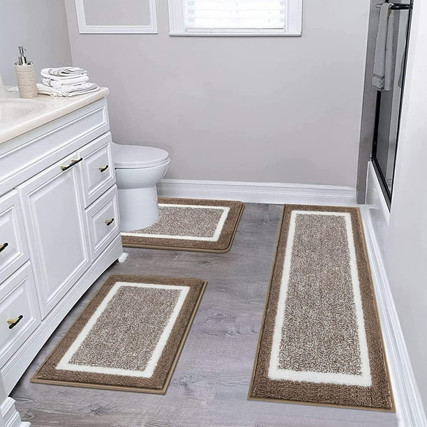 Findosom 3pcs Bathroom Rugs Set with UShaped Mat, Non Slip, Quick