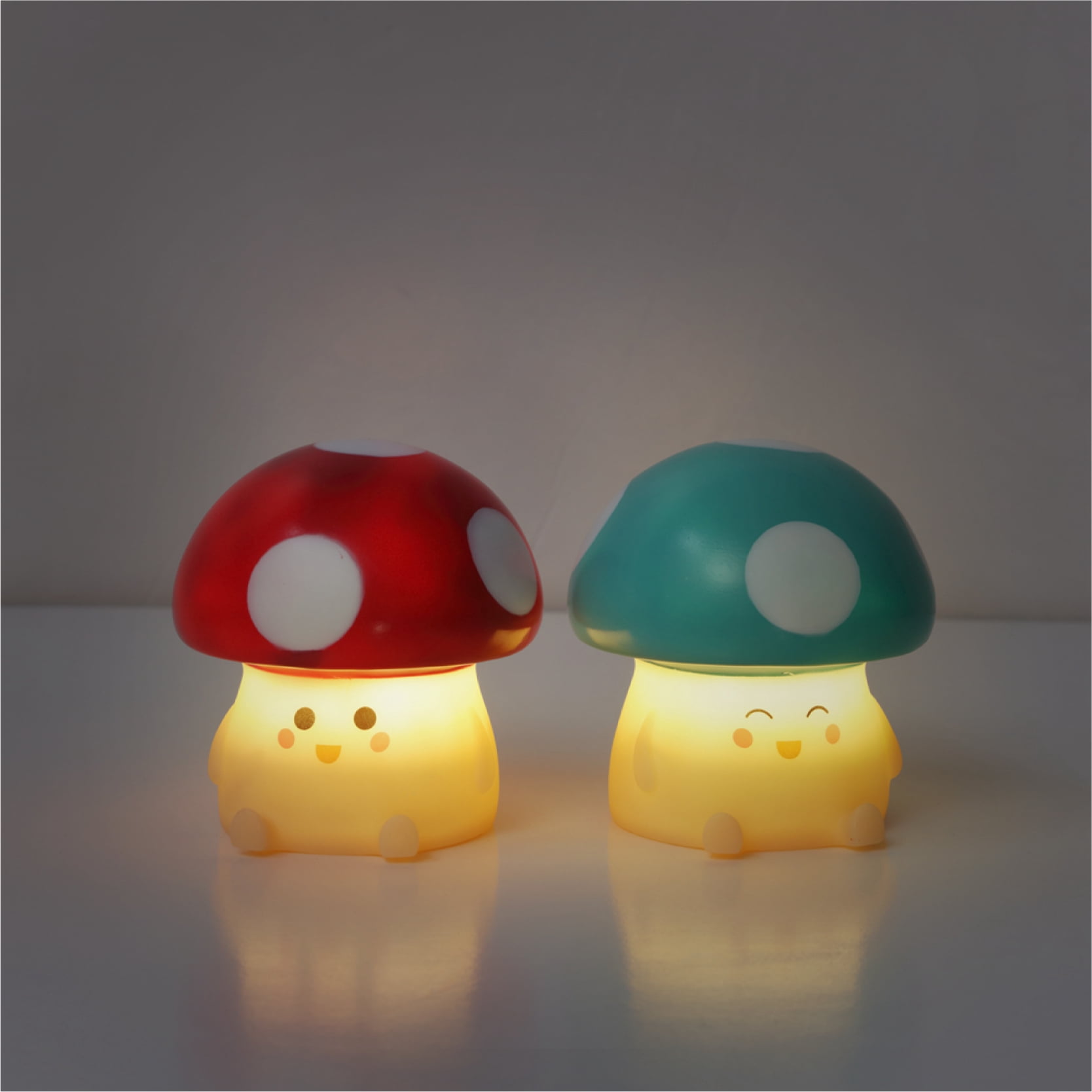 Urban Shop 4.5" 2 Pack Food Figural LED Mood Light, Red and Blue Mushroom