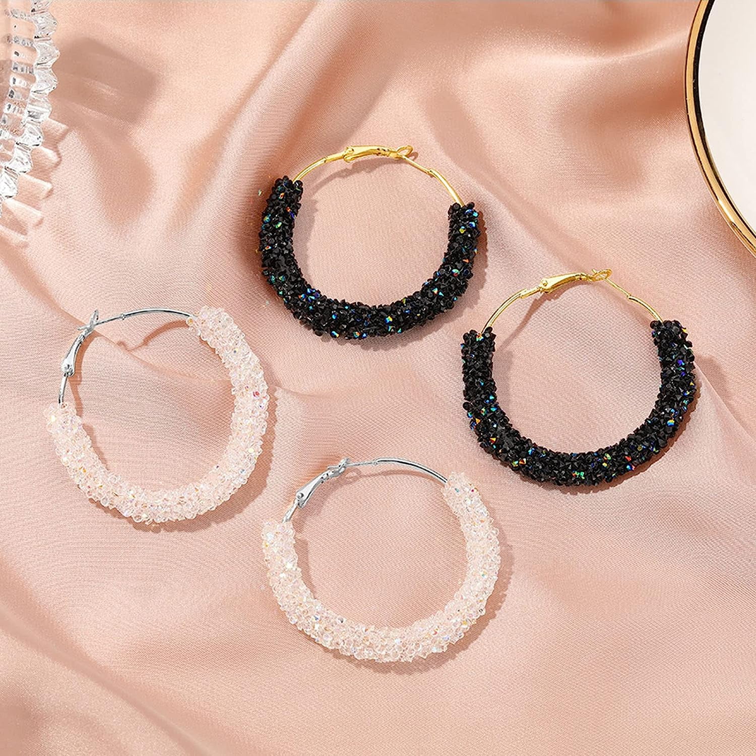 56pcs Hoop Earrings for Jewelry Making,Earring Beading Hoop Round Beading  Hoop Open Beading Hoop Big Hoop Earrings for Women Girls Gift DIY Crafts(2  Colors,7 Sizes) 