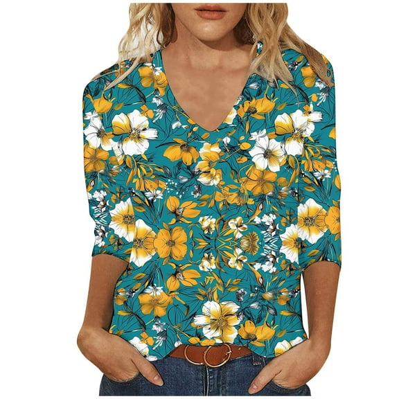 Women Blouse 3/4 Sleeve Petite, Women Blouses and Tops Fashion Plus Size Summer Clothes for Women 2026 Vacation Trendy Dressy Summer Tops for Women 2026 Drop Shoulder Longline