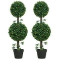 thumbnail image 1 of HOMCOM 3FT Artificial Boxwood Topiary Trees Fake Plants Set of 2, Green, 1 of 9