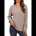 thumbnail image 3 of Camisas Tipo Túnica de Punto con Cuello en V, Larga y Botones Decorativos, Informales, Lisas, Suaves para Mujer Albaricoque XXL, 3 of 8