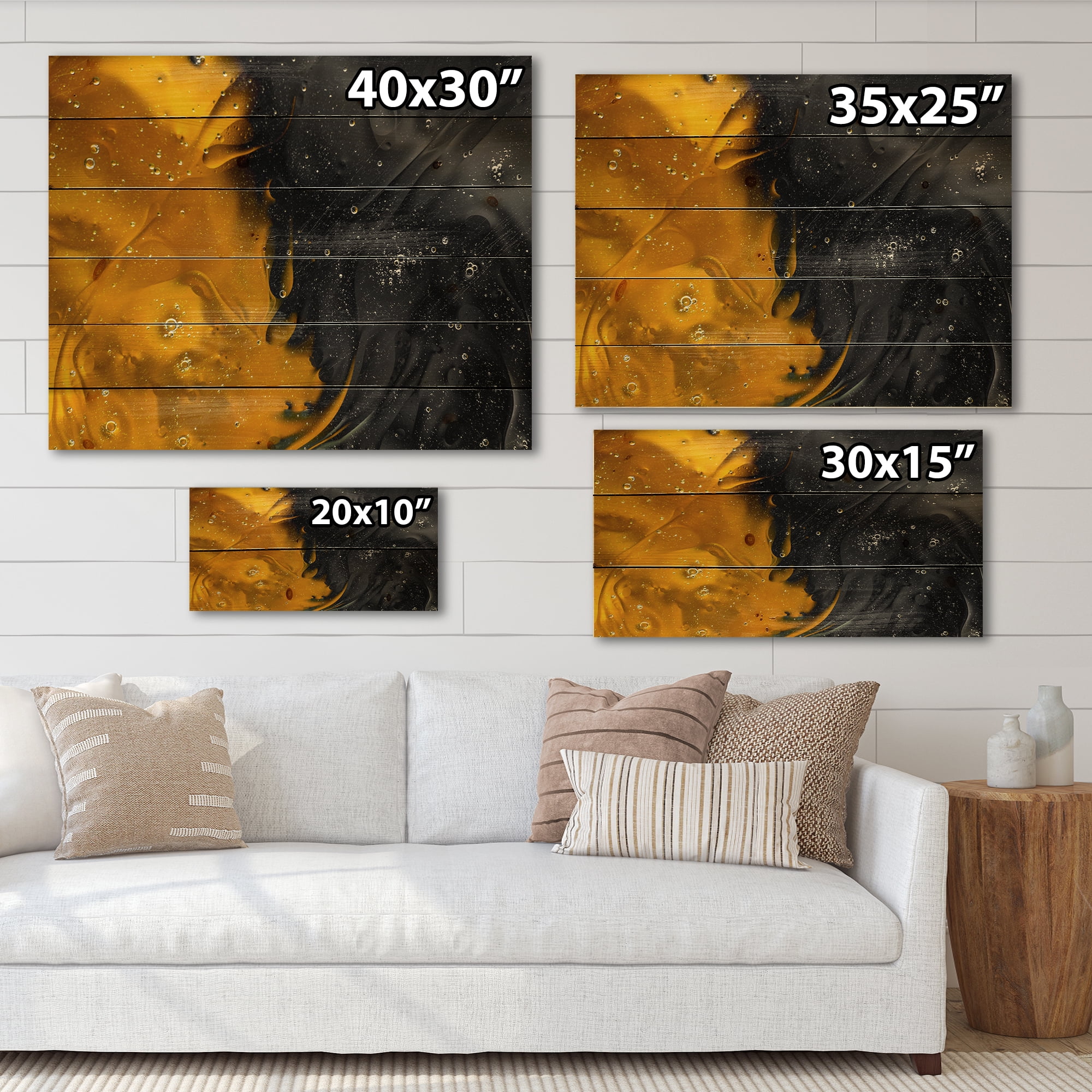 Designart 'Marriage of Black and Yellow' Modern Print on Natural Pine Wood