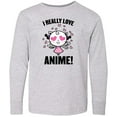 thumbnail image 3 of Inktastic I Really Love Anime with Cute Anime Cat and Hearts Long Sleeve Youth T-Shirt, 3 of 5