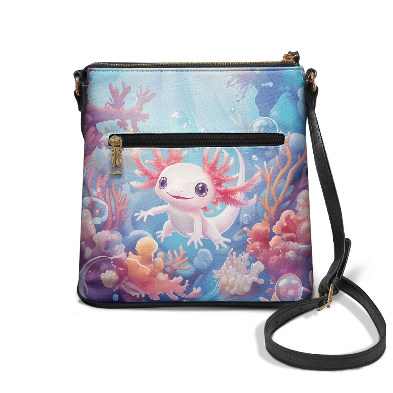 ZUXONGSY Axolotl Coral Print PU Shoulder Handbags for Women Multipurpose Sling Hobo Bag Crossbody Purse Trendy Crossbody Purse with Zipper Pocket for Shopping Dating