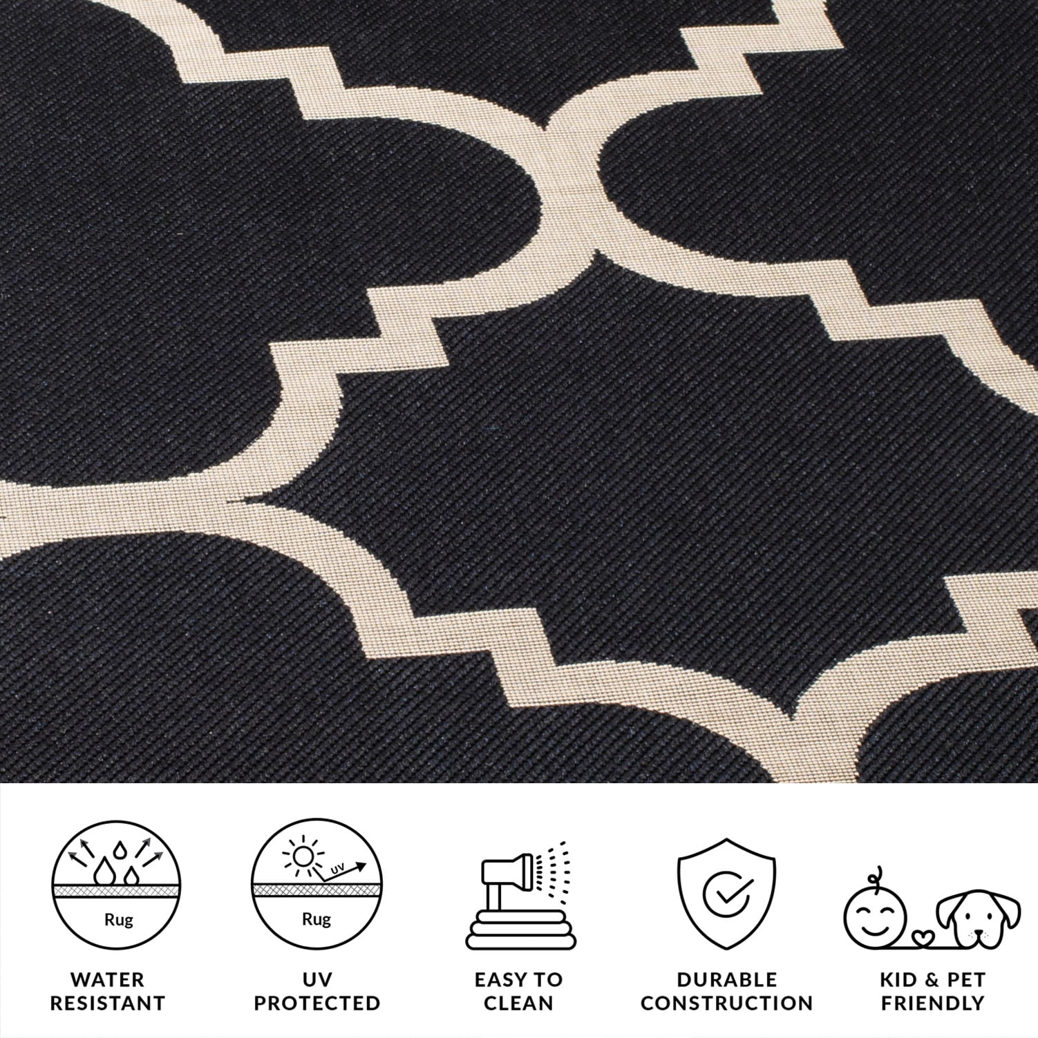 Safavieh Courtyard Becky Geometric Indoor/Outdoor Area Rug, Black/Beige, 6'7" x 6'7" Square