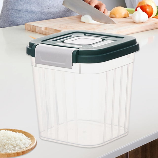 Contenedores de almacenamiento dispensadores de arroz, cubo de arroz con taza medidora, recipiente hermético de cocina para cereales, granos, harina, Verde 5kg