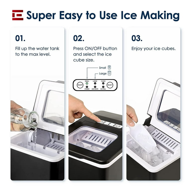 EUHOMY IM-FP Ice Maker Machine Countertop 2 Ways to Add Water Self