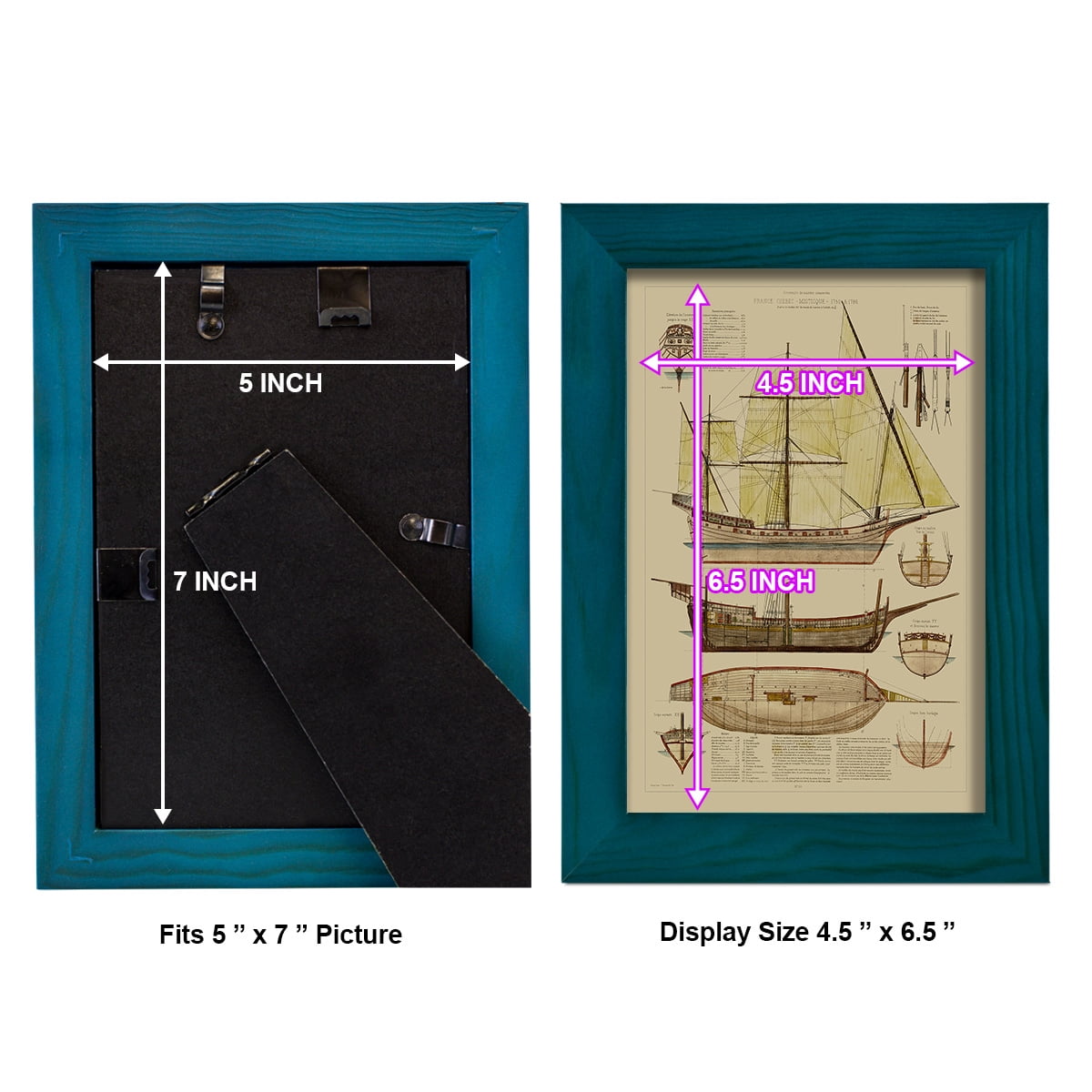 Antique Ship Plan II -Framed Print w/glass-Ocean Blue