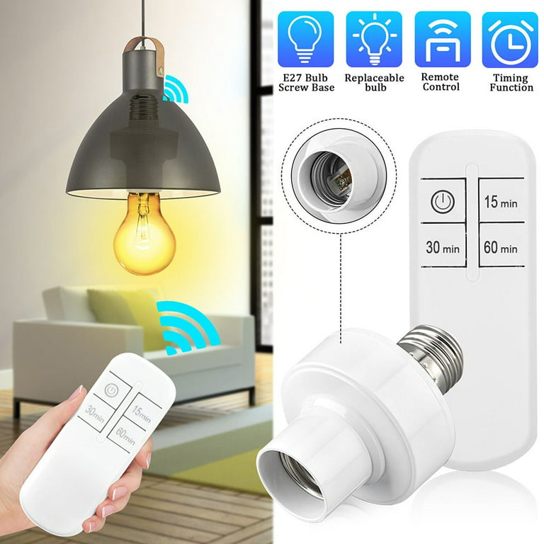 2 Pack Remote Control Light Bulb Socket E26/E27, Wireless Light Switch for  Pull Chain Light Fixture with Timing Funtion, 100FT Remote Range, No Wiring