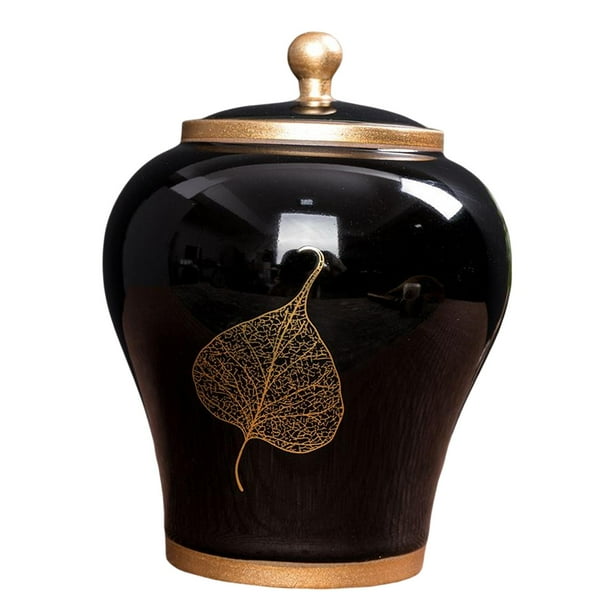 Tarro de jengibre de cerámica, jarrón decorativo de cerámica para el hogar, contenedor para almacenar alimentos. Negro