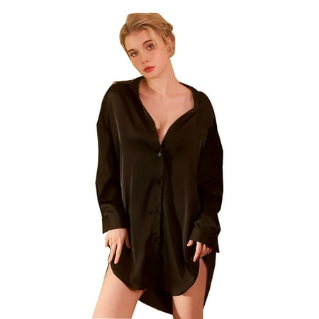 CZSCPDAW Women Lingerie Front Closure V Neck Nightwear Sexy Nightie Women Sexy Boyfriend Stylish Shirt Pajamas Women s Pure Desire Morning Robe Sexy Pajamas Ice Silk Home Clothes