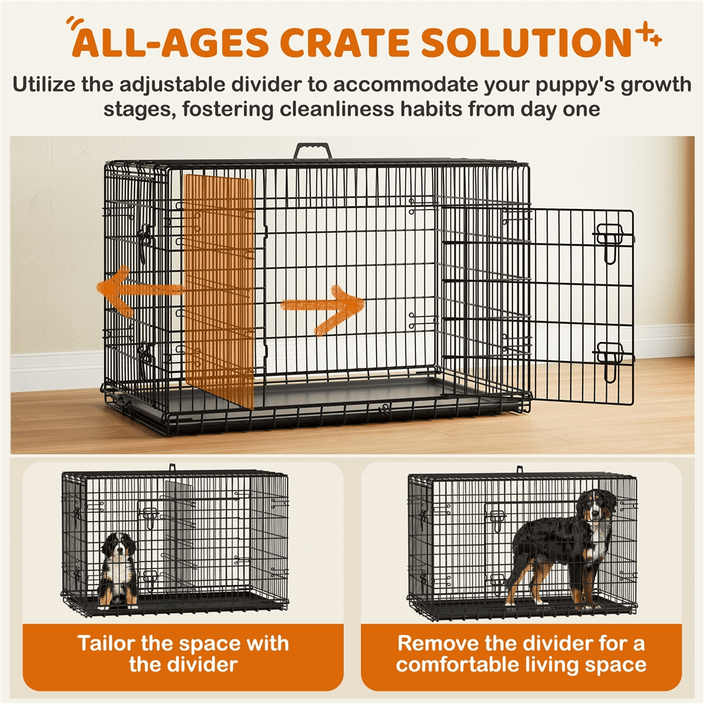 Alden Design 48″ Dog Crate with 2 Doors and Pull-out Tray for Large Dog, Black