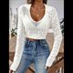 thumbnail image 4 of Suéter de Punto de Larga con Cuello en V para Mujer, Top Corto de Crochet Calado, para Playa L, 4 of 10