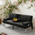 thumbnail image 2 of BSHTI 69.49" Convertible Futon Sofa Bed with Drop Down Cup Holders, 5-Position Adjustable Backrest, Side Storage Pocket, Removable Arm Cushions for Small Space, White, 2 of 13