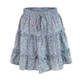 thumbnail image 4 of Gibobby faldas largas de mujer casuales Ruffled High Floral Casual Summer Women Beach Braw print Falda Bohe Short Falda(Aqua， XL), 4 of 4