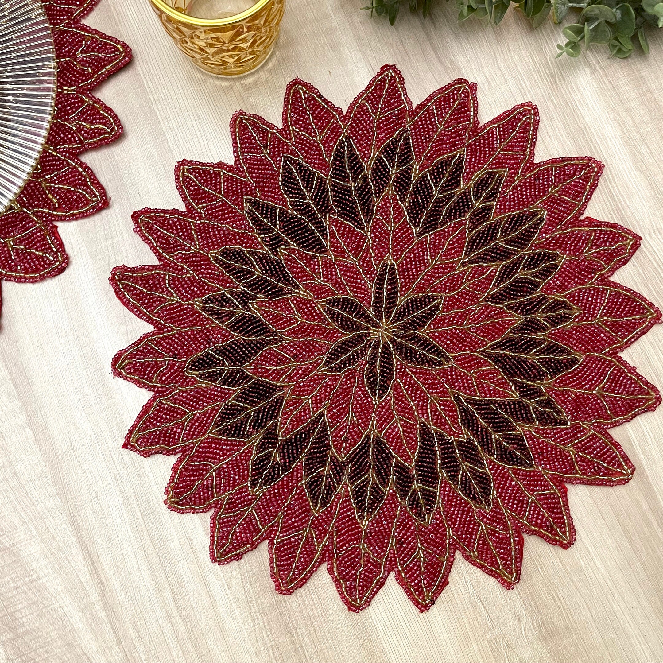 Set of 6, Christmas Poinsettia beaded placemat, gift for her, christmas décor