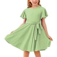 thumbnail image 2 of Vedolay Little Girls Dresses Girl's Short Sleeve Floral Print Loose Casual Long Maxi Dress,Green 9-10 Years, 2 of 3