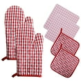 thumbnail image 4 of 6 Pack Oven Mitts and Pot Holders Set, Heat Resistant Fabric Bake Pot Holders Gloves with Kitchen Towels, Red Plaid, 4 of 8