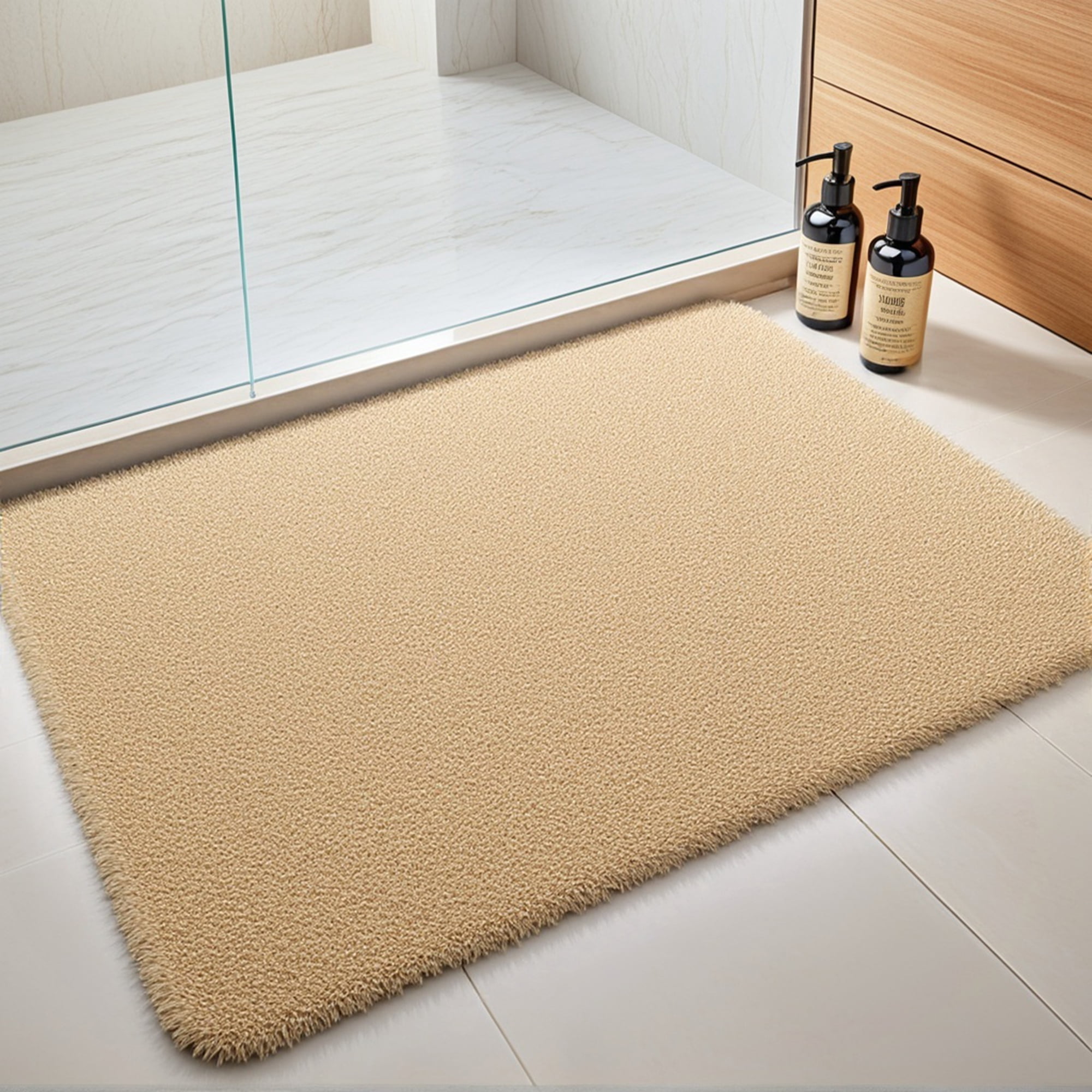 Unique Bargains 2 Pcs Non-Slip Soft Quick Dry Bath Rugs Khaki/Pink 16" x 24"