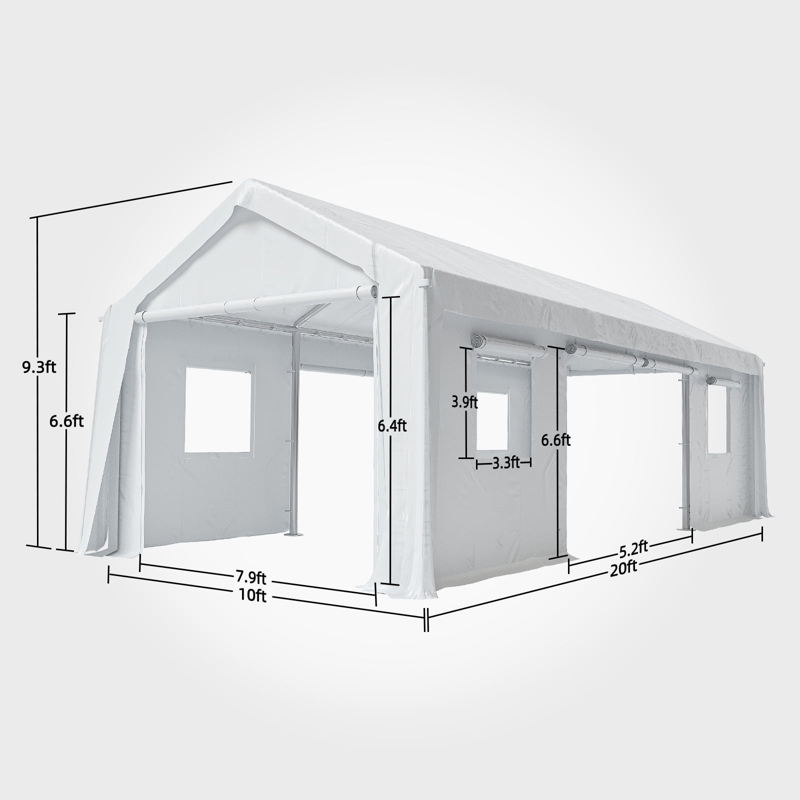 Danolapsi Carport 10'x20' Portable Garage,Reinforced Steel Poles, Heavy Duty Carport Canopy,4 Roll-up Doors & 4 Mesh Windows,for Pickup,Boat,and Equipment(ship in 2 boxes)