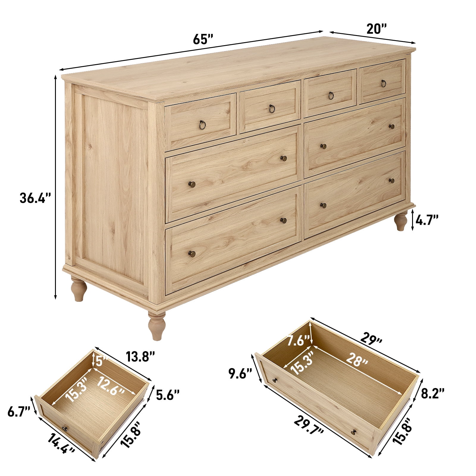 ChVans 65 inch Large Long Drawer Dresser, 8 Drawer Dresser for Bedroom, Modern Farmhouse Wood Wide Chest of Drawers, Storage Dressers for Bedroom, Living Room & Hallway