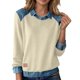 thumbnail image 1 of Camisas de manga larga for mujer, cuello de mezclilla, costura de retales, sudadera, Tops casuales, jersey, 1 of 6