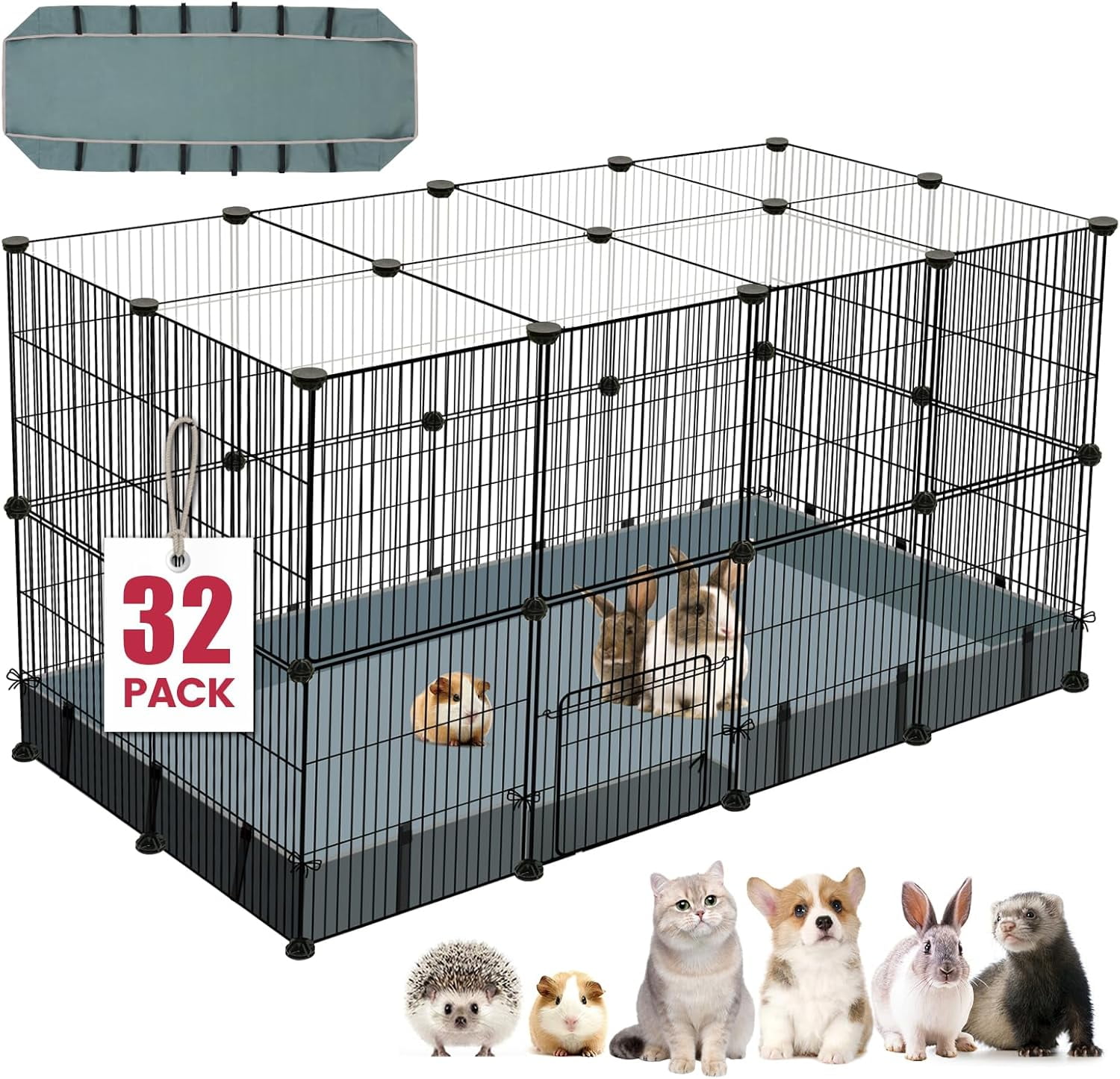 41 Panels Pet Playpen, 35.4" L x 23.6" W x 23.6" H Small Animal Playpen with 2 Doors, C&C Cage for Guinea Pigs,Rabbit,Bunny,Hedgehogs, Puppy Play Pen Indoor Outdoor, Two-Story Chicken Play Pen