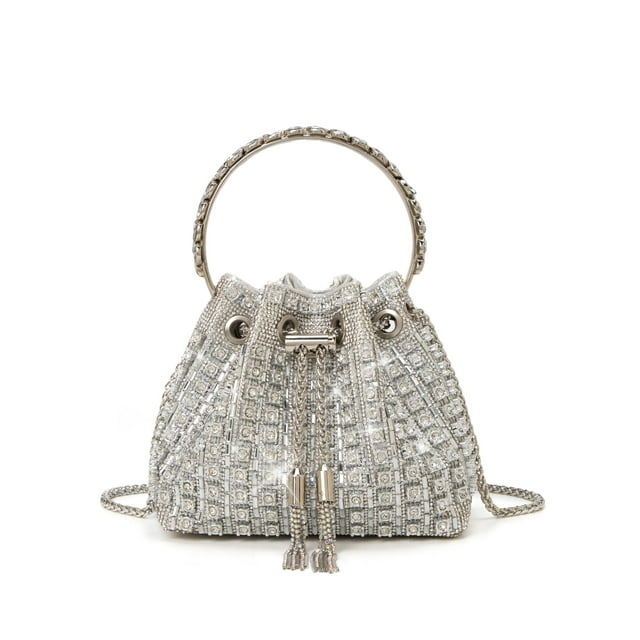 Bolso de noche Sweetovo Sparkly Diamond Clutch con diamantes de imitación plateados