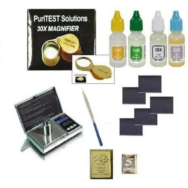 PuriTest Complete Gold Testing Kit with 4 Bottles Test Acid 10k 14k 18k