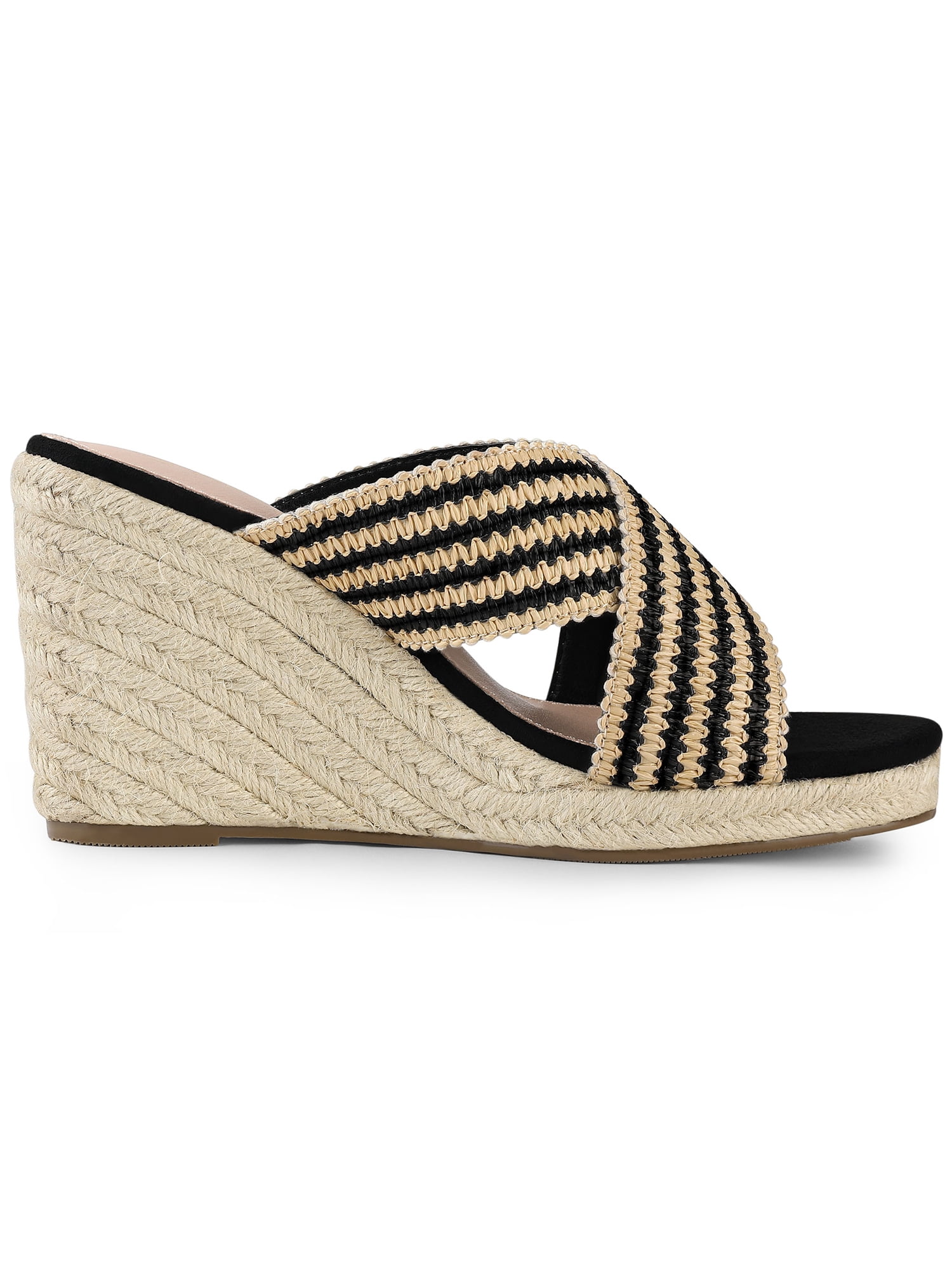 DARING DIVA Women's Crisscross Strap Platform Slides Wedge Sandals Black 7
