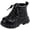 Black, variant on Boys Girls Ankle Combat Boots, Smooth Faux Leather with Contrast Stitching Side Zip Closure Non Slip Thick Lug Sole Shoes