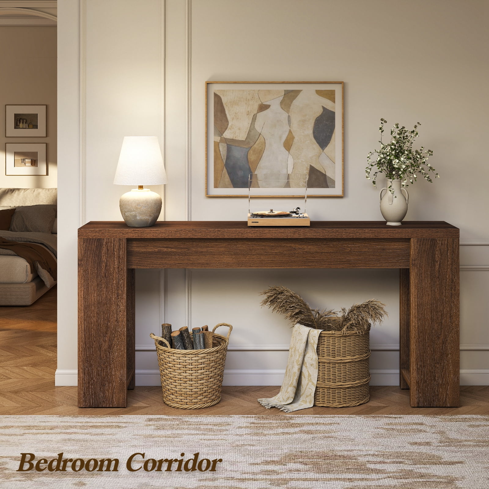 71 Long Console Table, Wood Farmhouse Entryway Table for Living Room,Narrow Sofa Table for Front Door,Entry, Hallway,Walnut