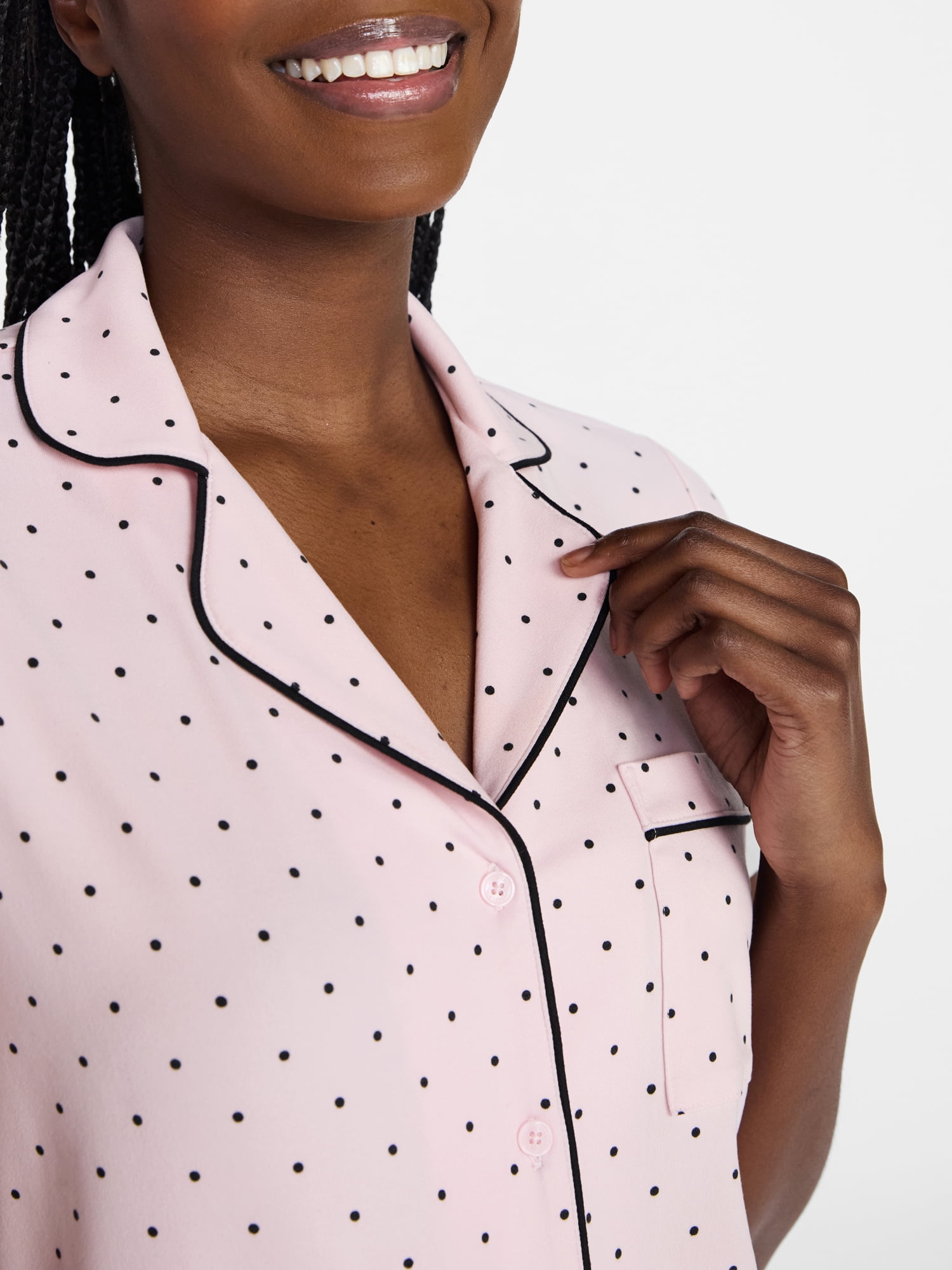 Joyspun Women's Dreamy Soft Collection Notch Collar Top and Shorts Pajama Set, 2-Piece, Sizes XS-3X