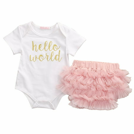 Newborn Baby Girl Home Romper Top Tutu Fancy Lace Dress Costume 3Pcs Outfit Set