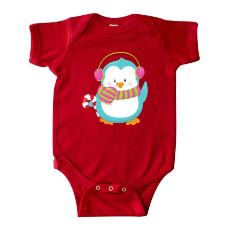 

Inktastic Cute Penguin Blue Penguin With Candy Cane Gift Baby Boy or Baby Girl Bodysuit