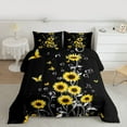 thumbnail image 2 of Homewish Country Sunflower Flower Bedding Comforter Set,Cute Cartoon Butterfly Twin Comforter Sets,Yellow Black Bedding Set For Girls Kids,Breathable Home Decor Reversible,2-Piece, 2 of 8
